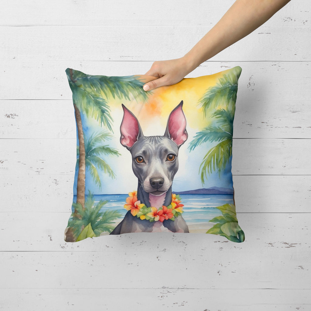 American Hairless Terrier Luau Decorative Throw Pillow 18x18 Indoor Outdoor Accent Cushion, Fabric Cover with Insert for Sofa, Bed, Porch & Living Room
