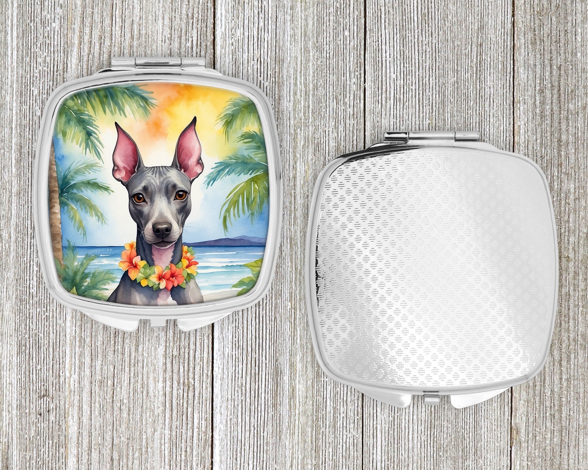 American Hairless Terrier Luau Compact Mirror Decorative Travel Makeup Mirror for Women Girls Gifts Pocket Makeup Mirror Folding Handheld