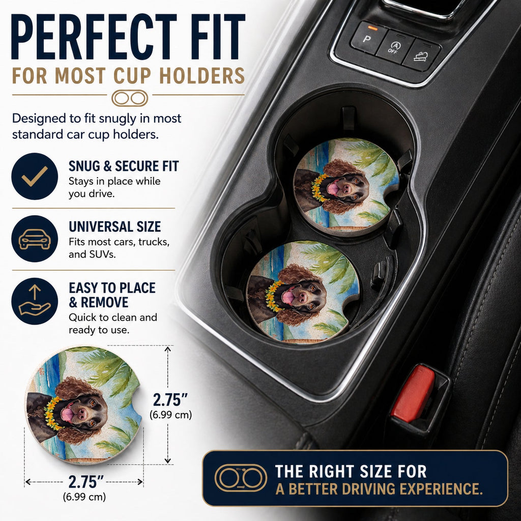 American Water Spaniel Luau Set of 2 Cup Holder Car Coasters Absorbent Round Sandstone Coasters Gifts for Men or Women, 2.5, Multicolor