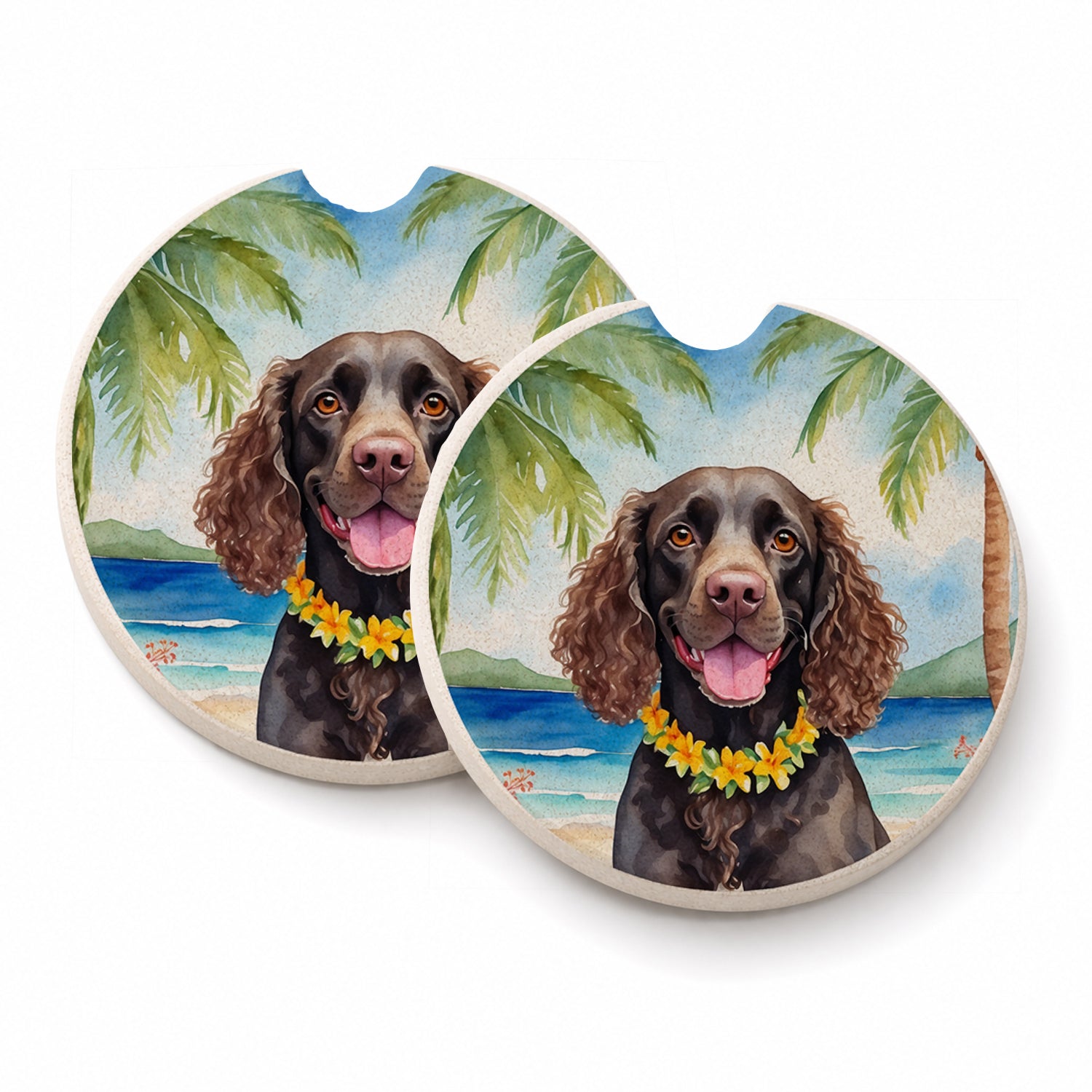American Water Spaniel Luau Set of 2 Cup Holder Car Coasters Absorbent Round Sandstone Coasters Gifts for Men or Women, 2.5, Multicolor