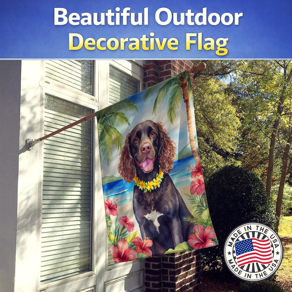 American Water Spaniel Luau House Flag 28x40 Porch Sleeve Pole Decorative Outside Yard Banner Artwork Wall Hanging, Polyester