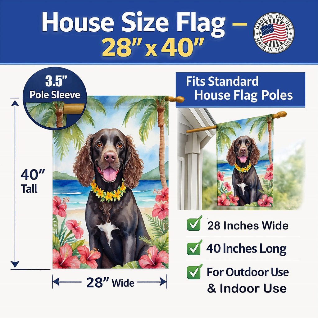 American Water Spaniel Luau House Flag 28x40 Porch Sleeve Pole Decorative Outside Yard Banner Artwork Wall Hanging, Polyester