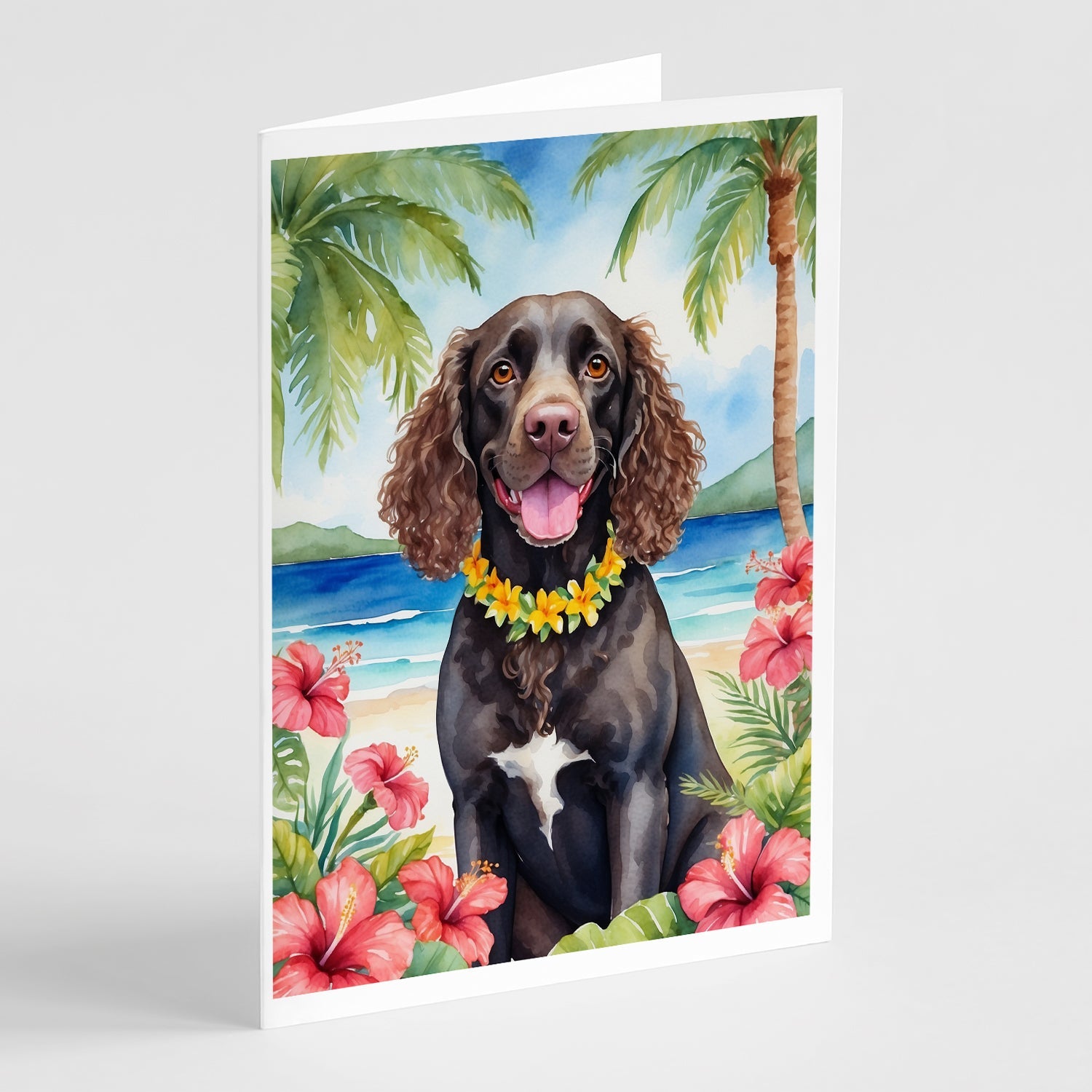 American Water Spaniel Luau Greeting Cards Pack of 8 Blank Cards with Envelopes Whimsical A7 Size 5x7
