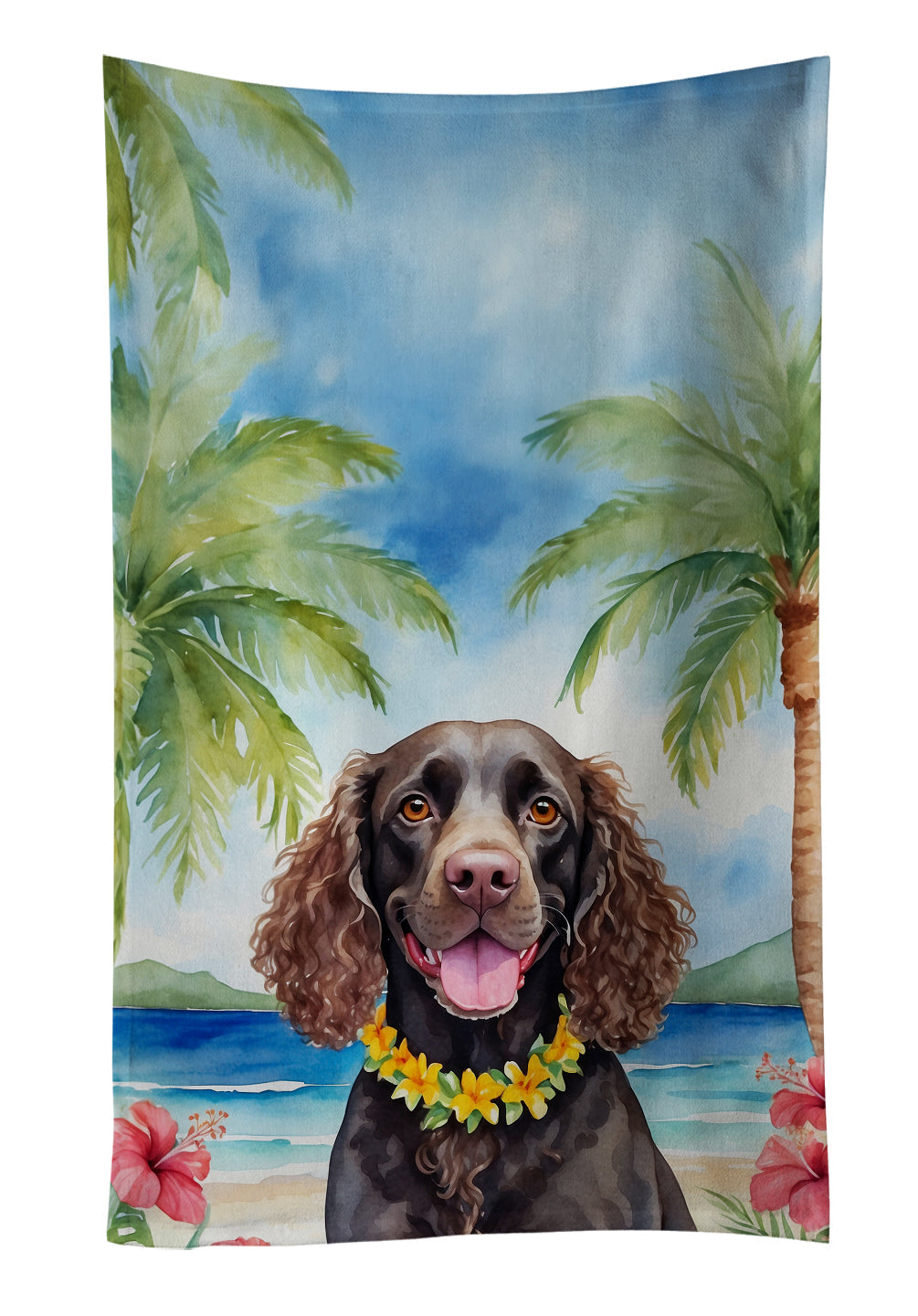 American Water Spaniel Luau Kitchen Towel Velour Plush Front and Cotton Loop Back Machine Washable