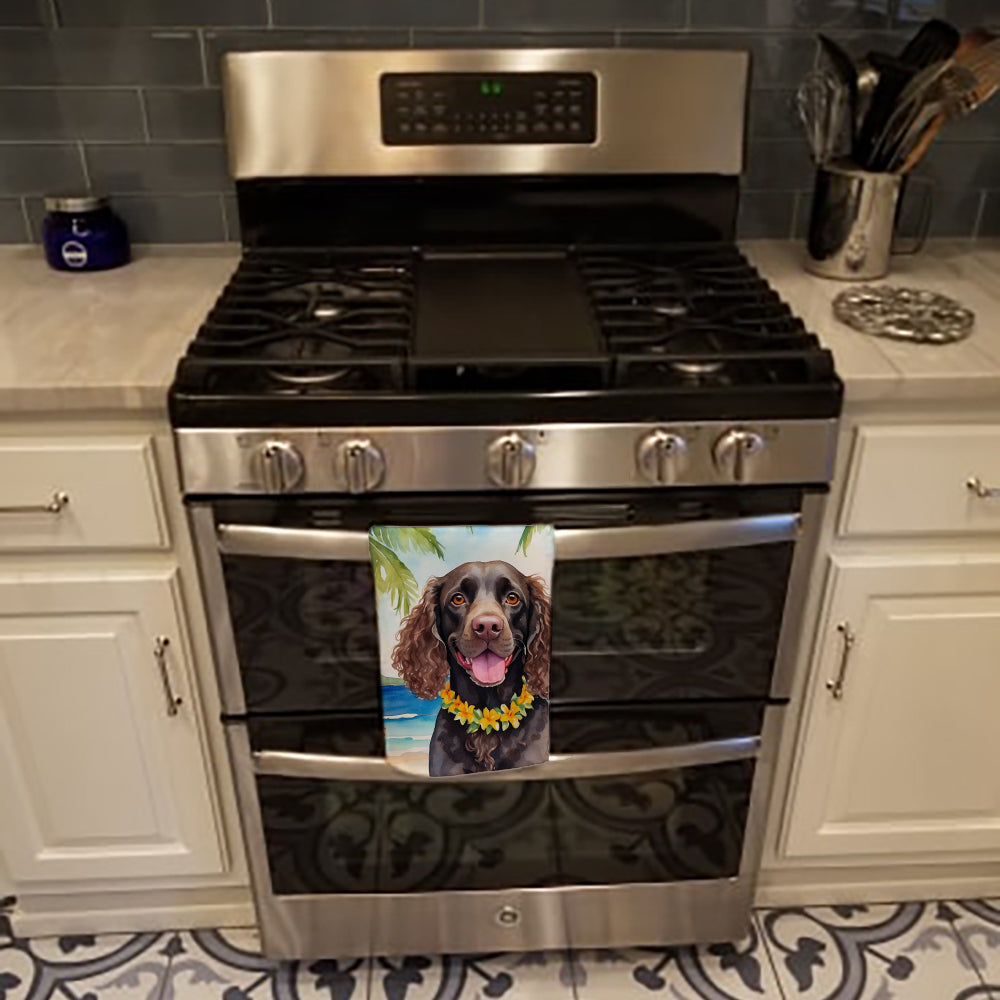 American Water Spaniel Luau Kitchen Towel Velour Plush Front and Cotton Loop Back Machine Washable