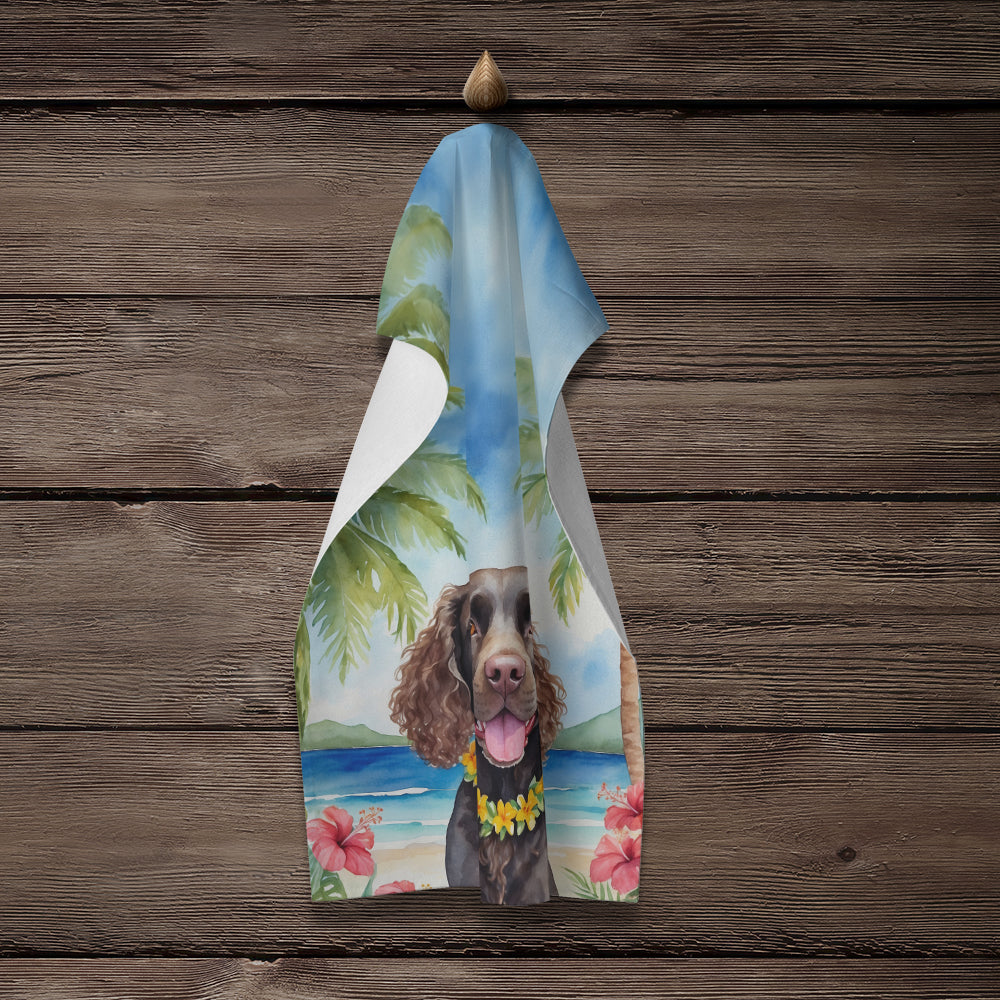 American Water Spaniel Luau Kitchen Towel Velour Plush Front and Cotton Loop Back Machine Washable
