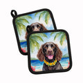 American Water Spaniel Luau Pot Holder Set of 2 Heat Resistant Quilted Hot Pads 7.5 x 7.5 Inch, Insulated Kitchen Trivets for Cooking & Baking