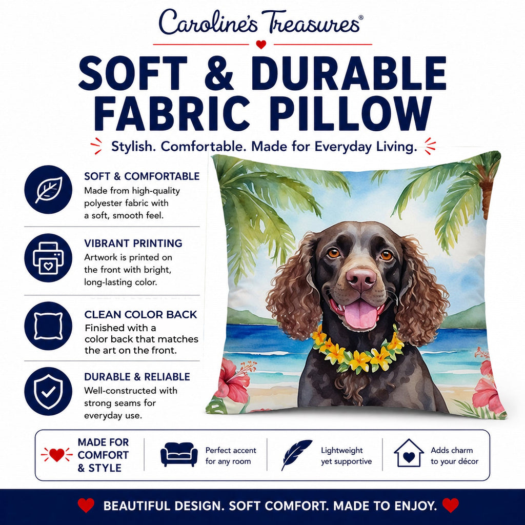 American Water Spaniel Luau Decorative Throw Pillow 14x14 Indoor Outdoor Accent Cushion, Fabric Cover with Insert for Sofa, Bed, Porch & Living Room