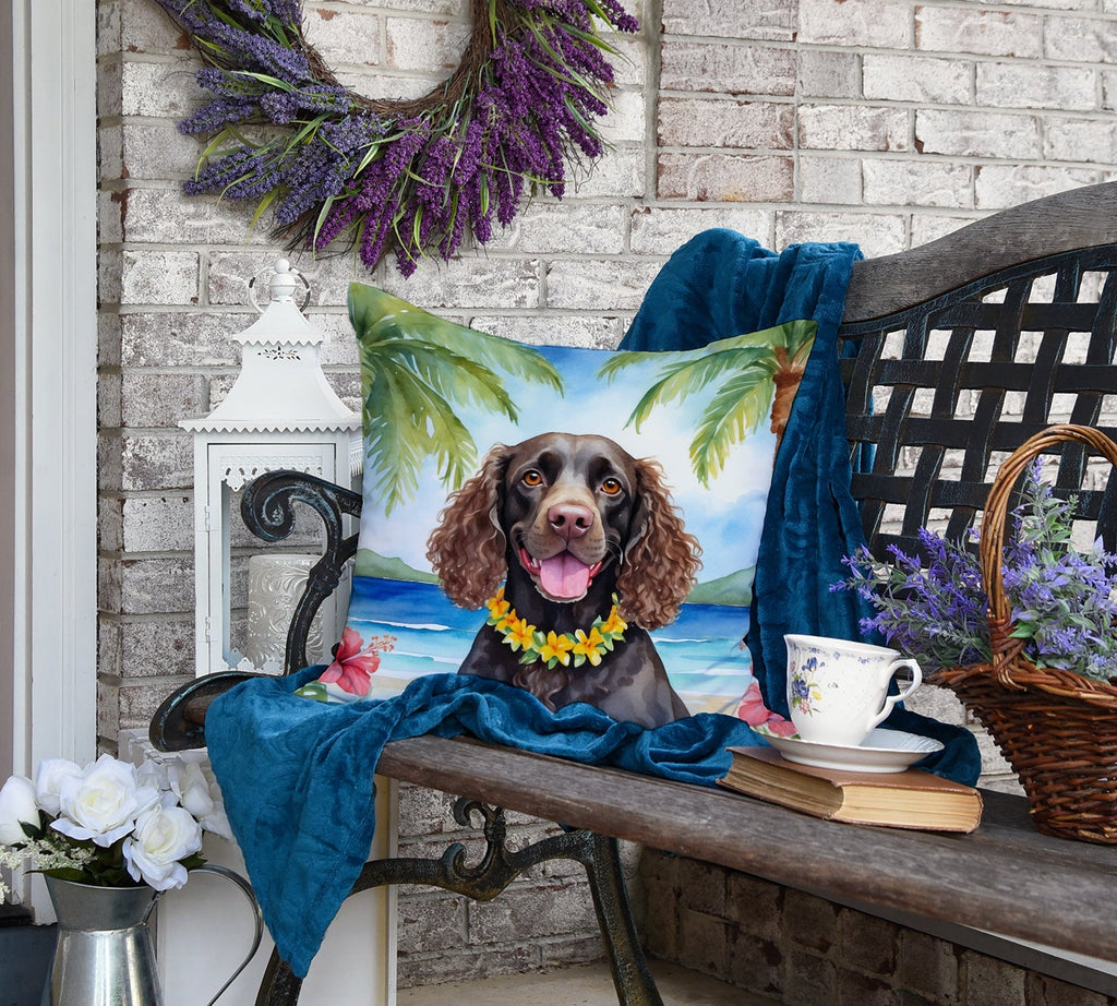 American Water Spaniel Luau Decorative Throw Pillow 18x18 Indoor Outdoor Accent Cushion, Fabric Cover with Insert for Sofa, Bed, Porch & Living Room