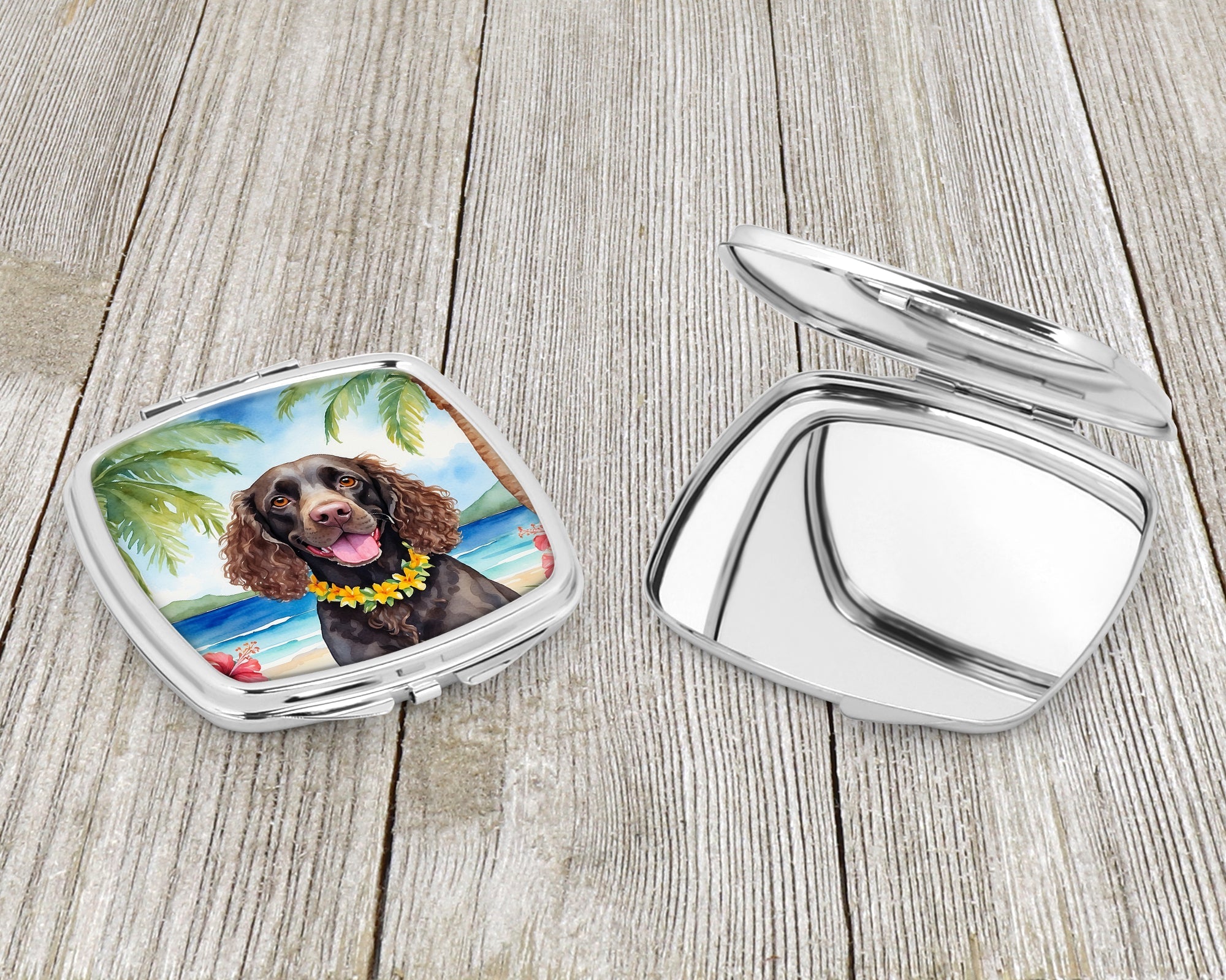 American Water Spaniel Luau Compact Mirror Decorative Travel Makeup Mirror for Women Girls Gifts Pocket Makeup Mirror Folding Handheld