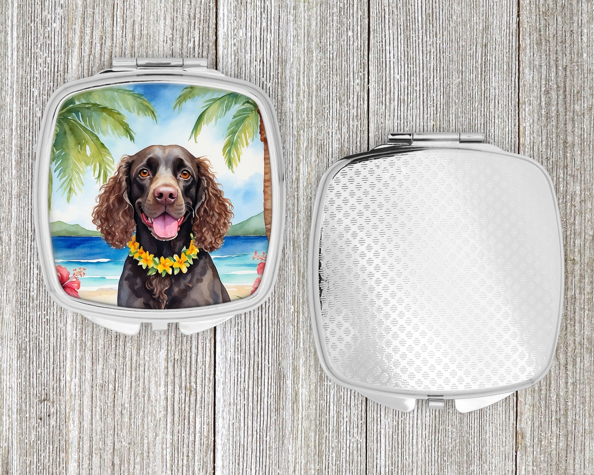 American Water Spaniel Luau Compact Mirror Decorative Travel Makeup Mirror for Women Girls Gifts Pocket Makeup Mirror Folding Handheld