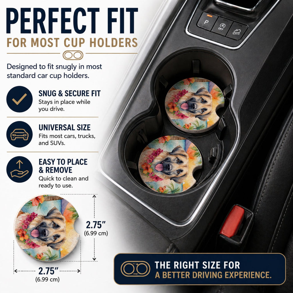 Anatolian Shepherd Luau Set of 2 Cup Holder Car Coasters Absorbent Round Sandstone Coasters Gifts for Men or Women, 2.5, Multicolor