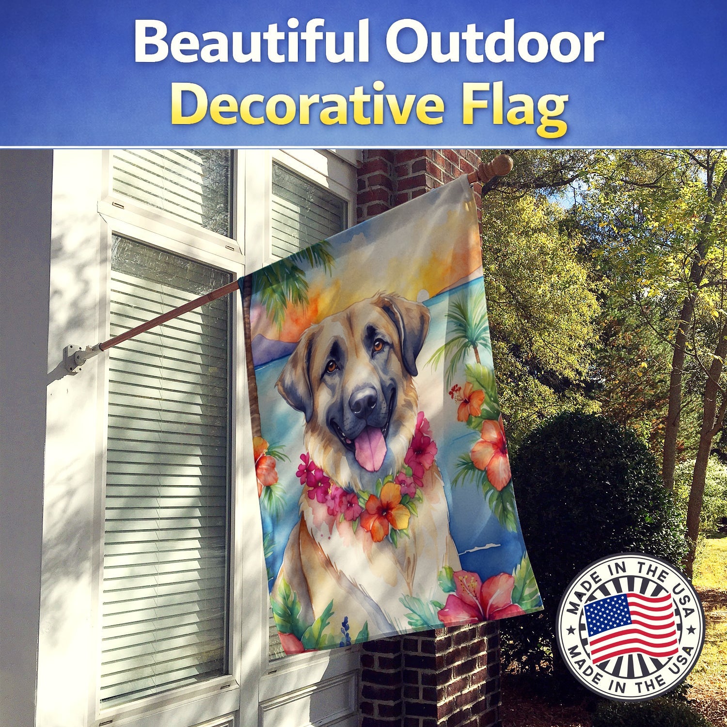 Anatolian Shepherd Luau House Flag 28x40 Porch Sleeve Pole Decorative Outside Yard Banner Artwork Wall Hanging, Polyester