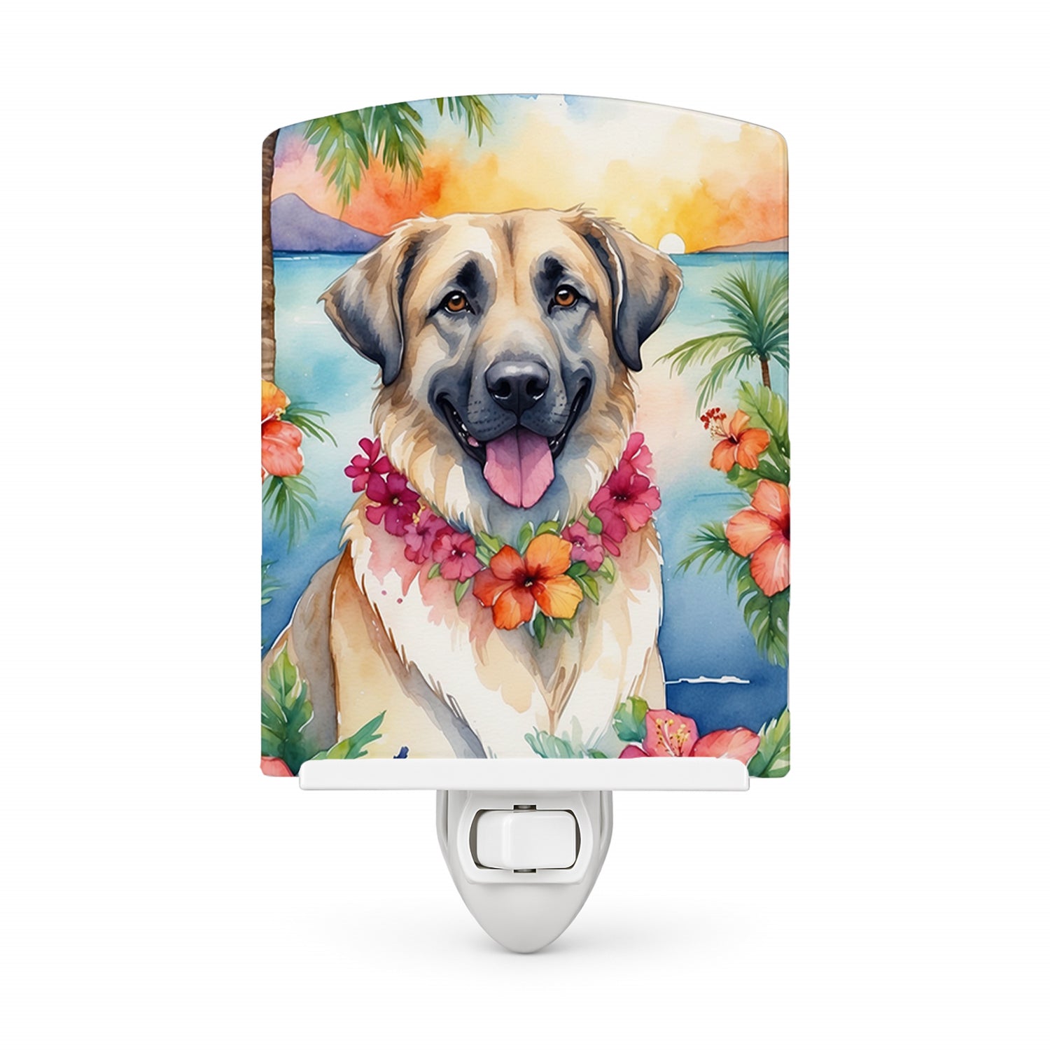 Anatolian Shepherd Luau Ceramic Night Light Compact, UL-Certified, Ideal for Bedroom, Bathroom, Nursery, Hallway, Kitchen, 6x4x3, Multicolor