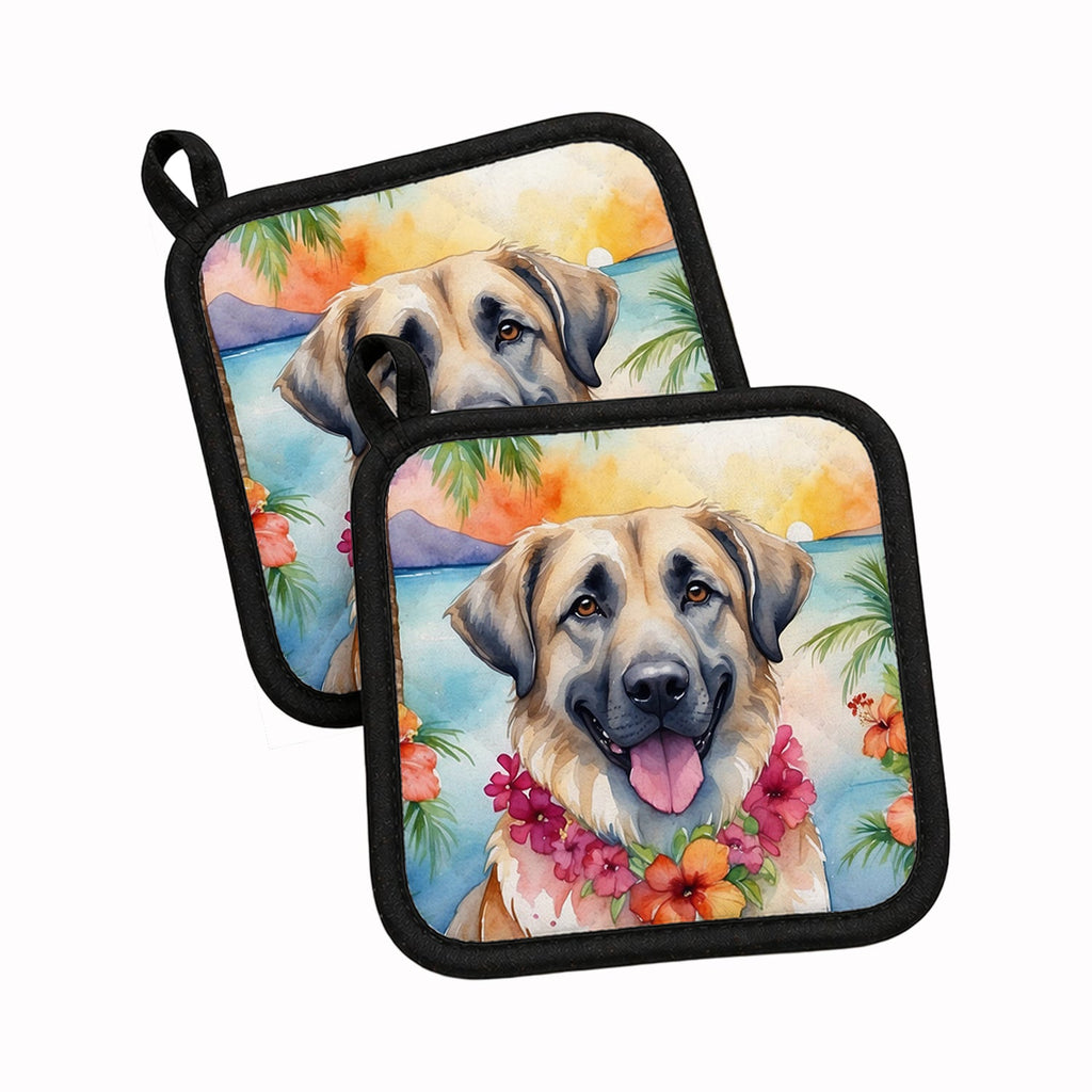 Anatolian Shepherd Luau Pot Holder Set of 2 Heat Resistant Quilted Hot Pads 7.5 x 7.5 Inch, Insulated Kitchen Trivets for Cooking & Baking