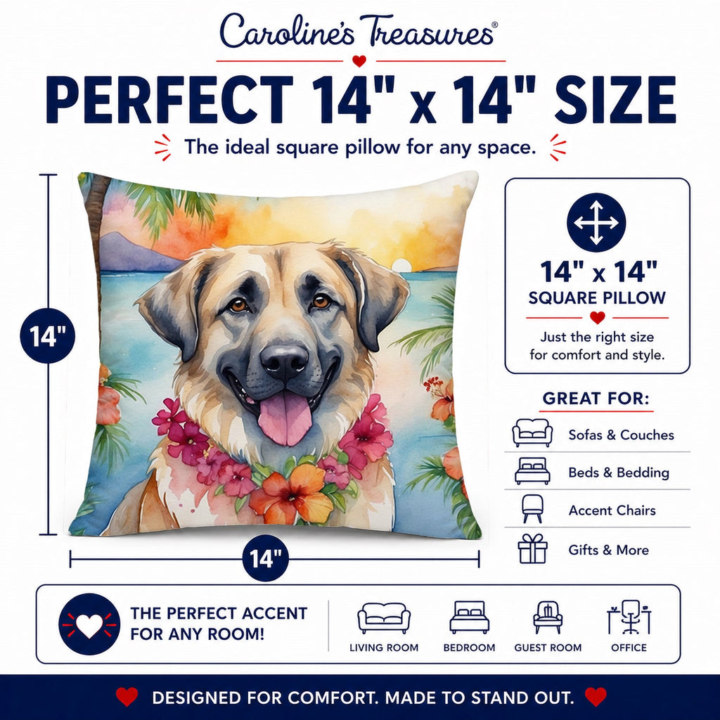 Anatolian Shepherd Luau Decorative Throw Pillow 14x14 Indoor Outdoor Accent Cushion, Fabric Cover with Insert for Sofa, Bed, Porch & Living Room