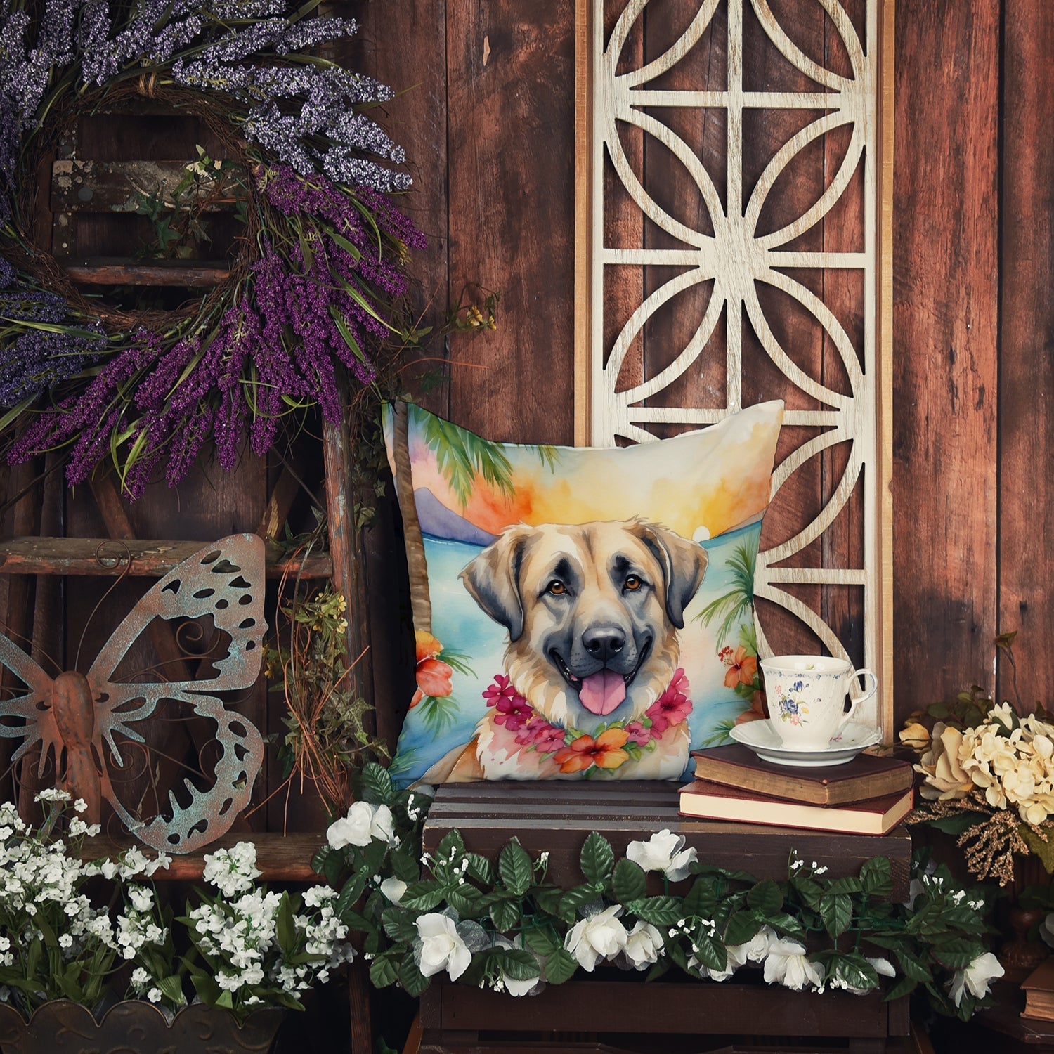 Anatolian Shepherd Luau Decorative Throw Pillow 18x18 Indoor Outdoor Accent Cushion, Fabric Cover with Insert for Sofa, Bed, Porch & Living Room