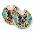 Australian Cattle Dog Luau Set of 2 Cup Holder Car Coasters Absorbent Round Sandstone Coasters Gifts for Men or Women, 2.5, Multicolor