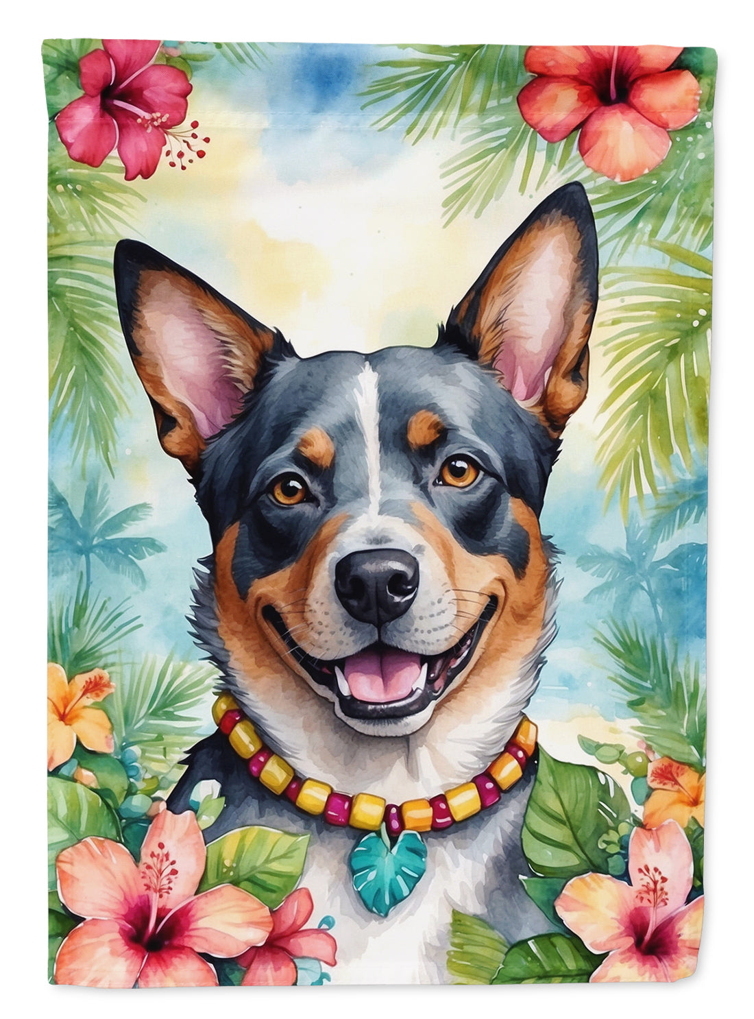 Australian Cattle Dog Luau House Flag 28x40 Porch Sleeve Pole Decorative Outside Yard Banner Artwork Wall Hanging, Polyester