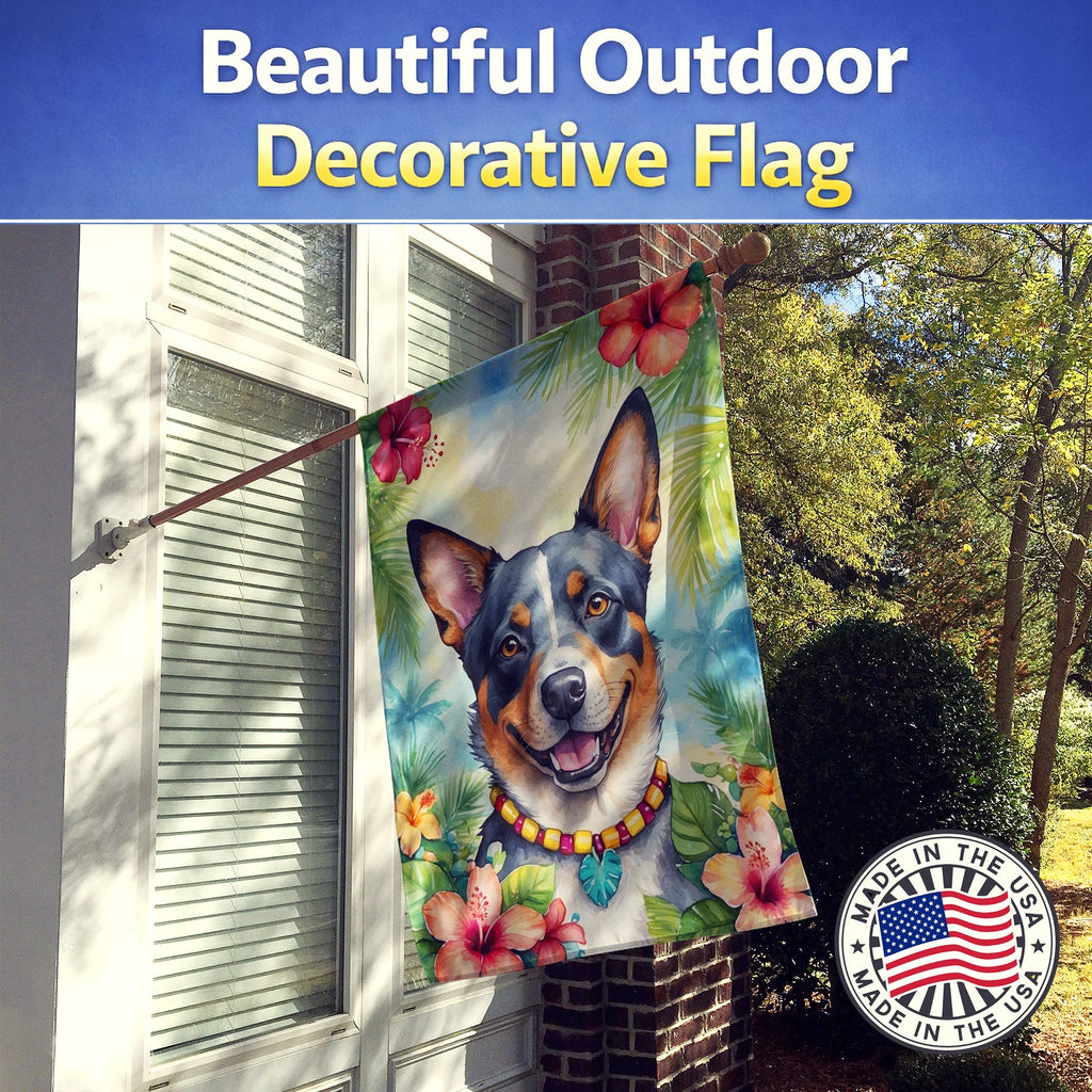 Australian Cattle Dog Luau House Flag 28x40 Porch Sleeve Pole Decorative Outside Yard Banner Artwork Wall Hanging, Polyester