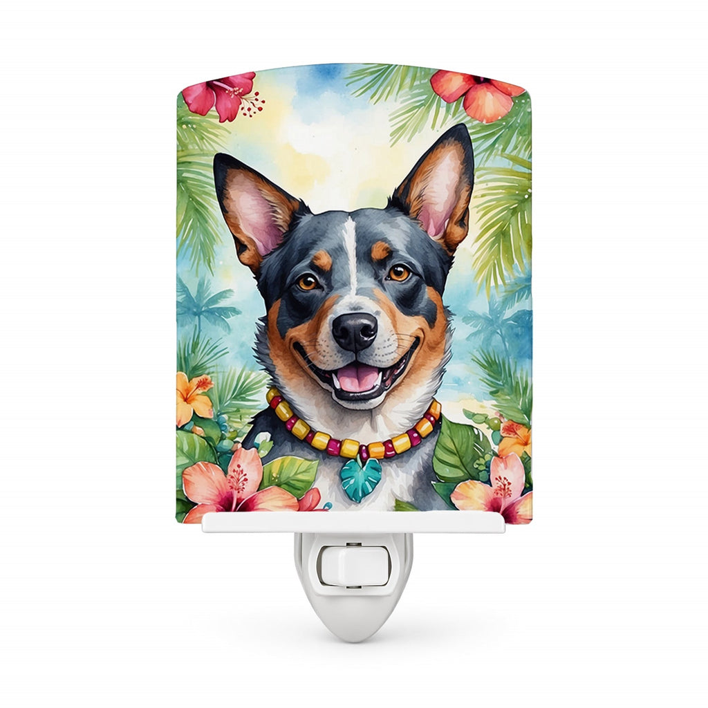 Australian Cattle Dog Luau Ceramic Night Light Compact, UL-Certified, Ideal for Bedroom, Bathroom, Nursery, Hallway, Kitchen, 6x4x3, Multicolor