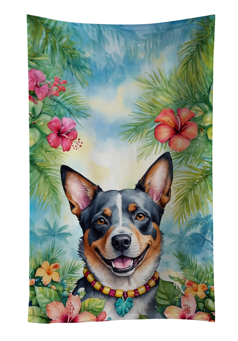 Australian Cattle Dog Luau Kitchen Towel Velour Plush Front and Cotton Loop Back Machine Washable