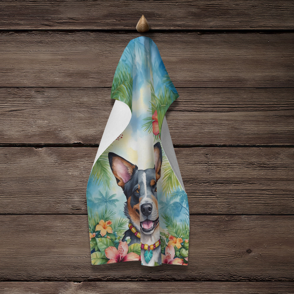 Australian Cattle Dog Luau Kitchen Towel Velour Plush Front and Cotton Loop Back Machine Washable