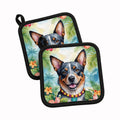 Australian Cattle Dog Luau Pot Holder Set of 2 Heat Resistant Quilted Hot Pads 7.5 x 7.5 Inch, Insulated Kitchen Trivets for Cooking & Baking
