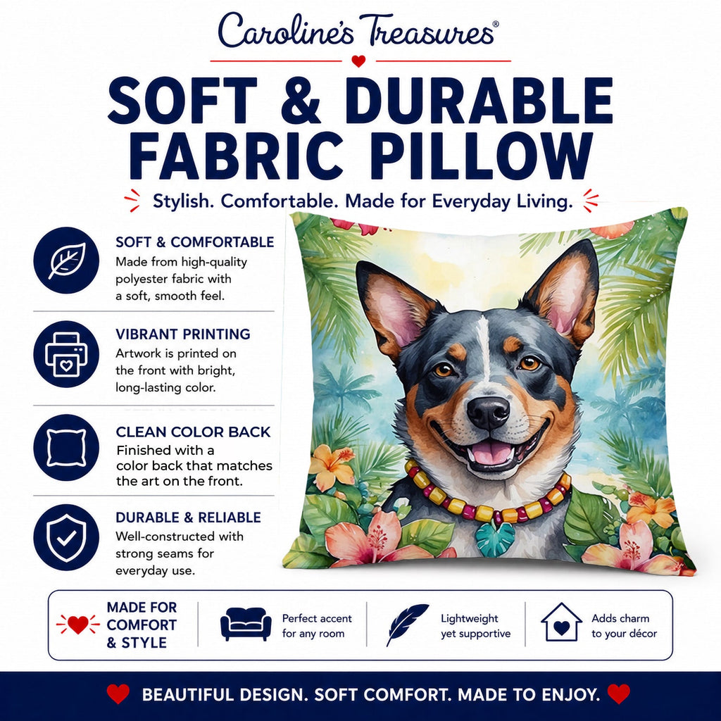 Australian Cattle Dog Luau Decorative Throw Pillow 14x14 Indoor Outdoor Accent Cushion, Fabric Cover with Insert for Sofa, Bed, Porch & Living Room