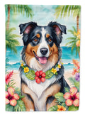 Australian Shepherd Luau House Flag 28x40 Porch Sleeve Pole Decorative Outside Yard Banner Artwork Wall Hanging, Polyester
