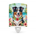 Australian Shepherd Luau Ceramic Night Light Compact, UL-Certified, Ideal for Bedroom, Bathroom, Nursery, Hallway, Kitchen, 6x4x3, Multicolor