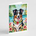 Australian Shepherd Luau Greeting Cards Pack of 8 Blank Cards with Envelopes Whimsical A7 Size 5x7