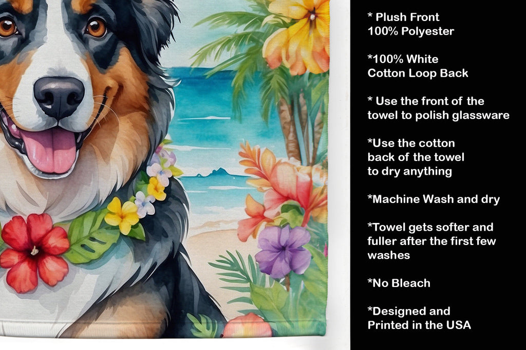 Australian Shepherd Luau Kitchen Towel Velour Plush Front and Cotton Loop Back Machine Washable