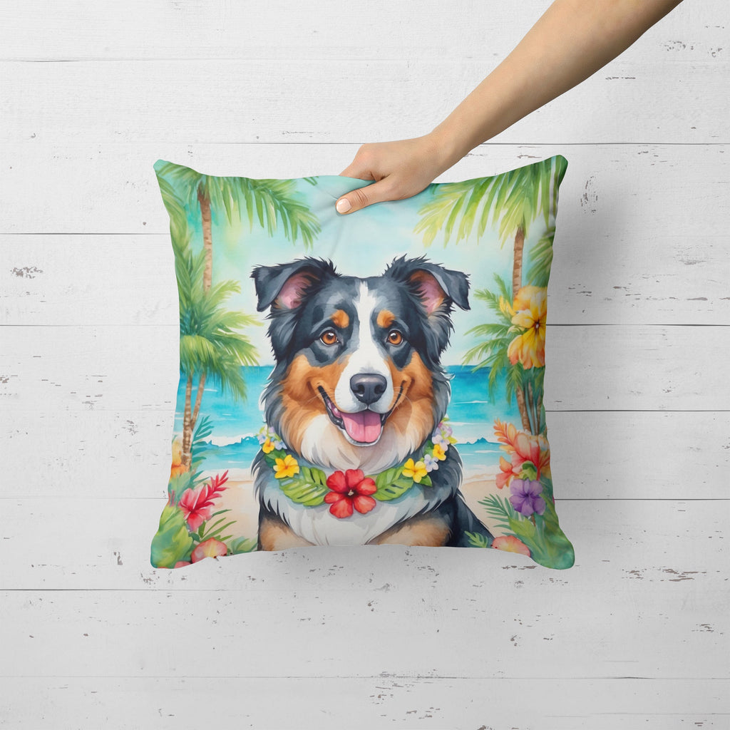 Australian Shepherd Luau Decorative Throw Pillow 18x18 Indoor Outdoor Accent Cushion, Fabric Cover with Insert for Sofa, Bed, Porch & Living Room