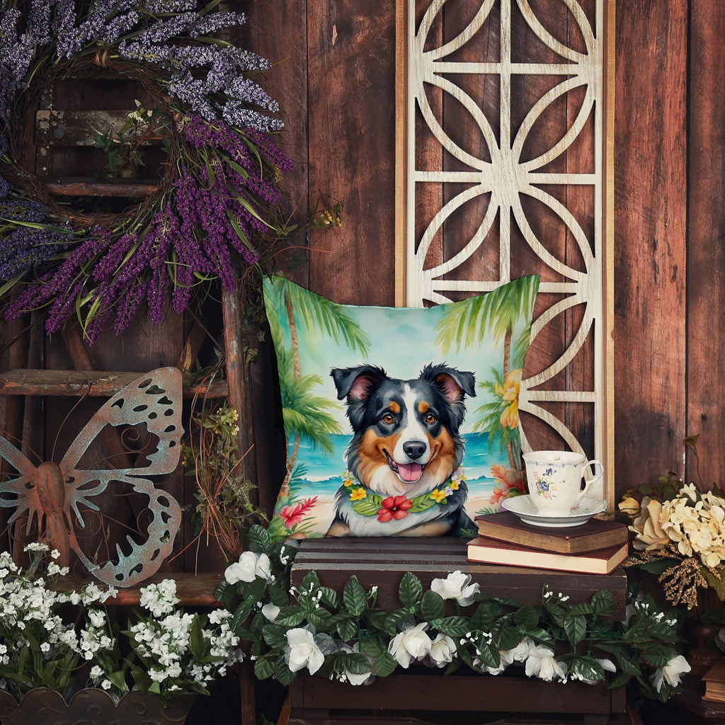 Australian Shepherd Luau Decorative Throw Pillow 18x18 Indoor Outdoor Accent Cushion, Fabric Cover with Insert for Sofa, Bed, Porch & Living Room