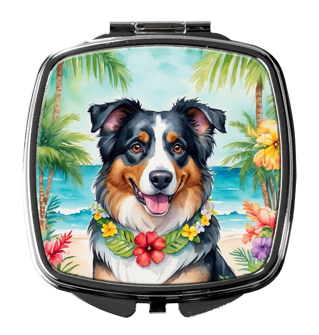 Australian Shepherd Luau Compact Mirror Decorative Travel Makeup Mirror for Women Girls Gifts Pocket Makeup Mirror Folding Handheld