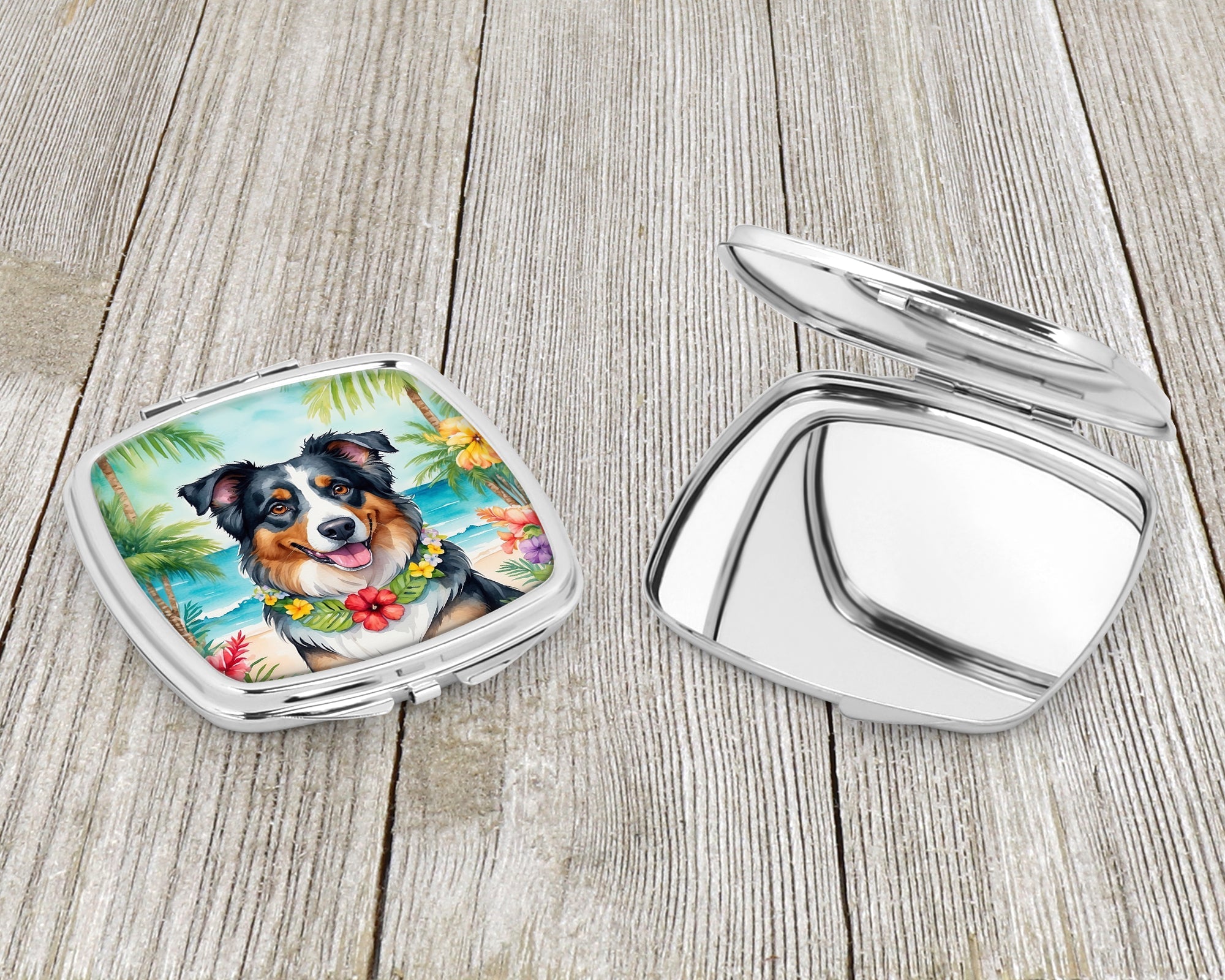 Australian Shepherd Luau Compact Mirror Decorative Travel Makeup Mirror for Women Girls Gifts Pocket Makeup Mirror Folding Handheld