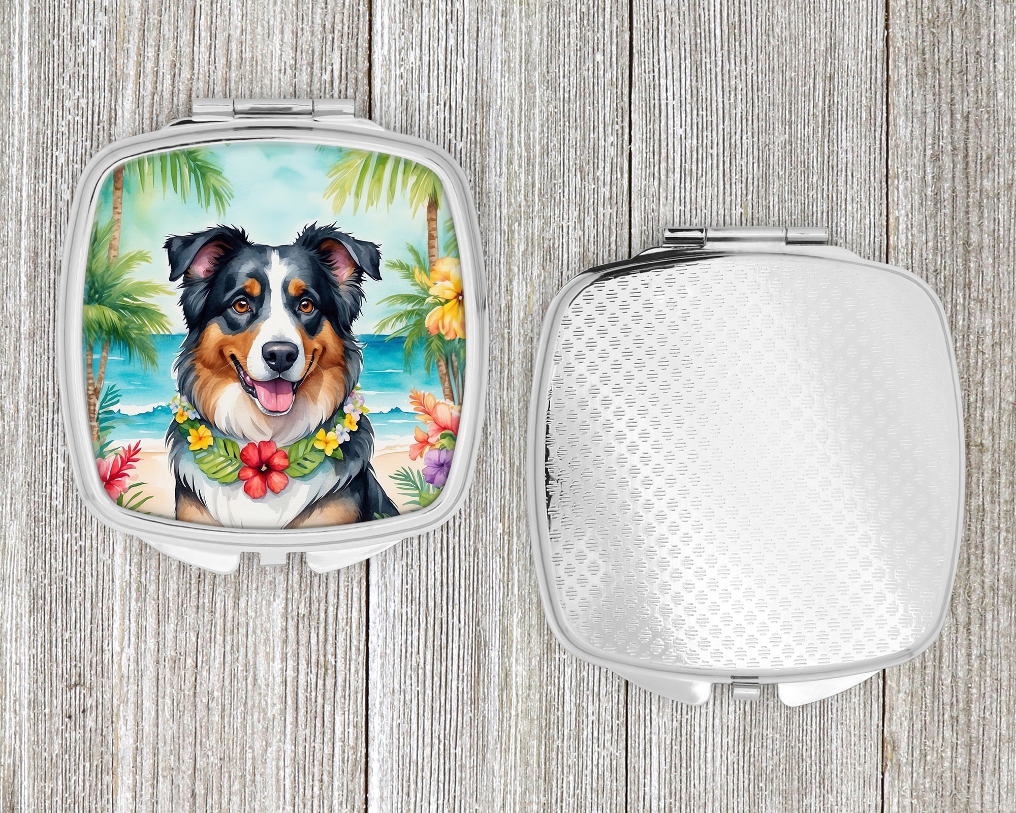 Australian Shepherd Luau Compact Mirror Decorative Travel Makeup Mirror for Women Girls Gifts Pocket Makeup Mirror Folding Handheld