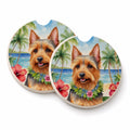 Australian Terrier Luau Set of 2 Cup Holder Car Coasters Absorbent Round Sandstone Coasters Gifts for Men or Women, 2.5, Multicolor