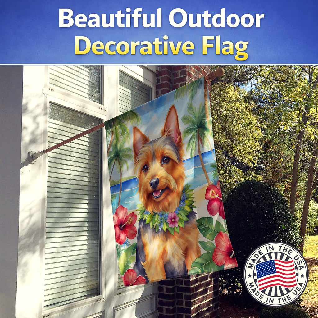 Australian Terrier Luau House Flag 28x40 Porch Sleeve Pole Decorative Outside Yard Banner Artwork Wall Hanging, Polyester