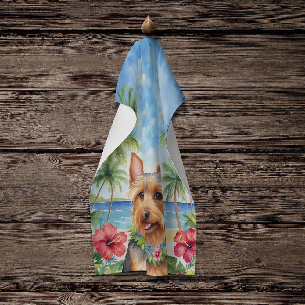 Australian Terrier Luau Kitchen Towel Velour Plush Front and Cotton Loop Back Machine Washable