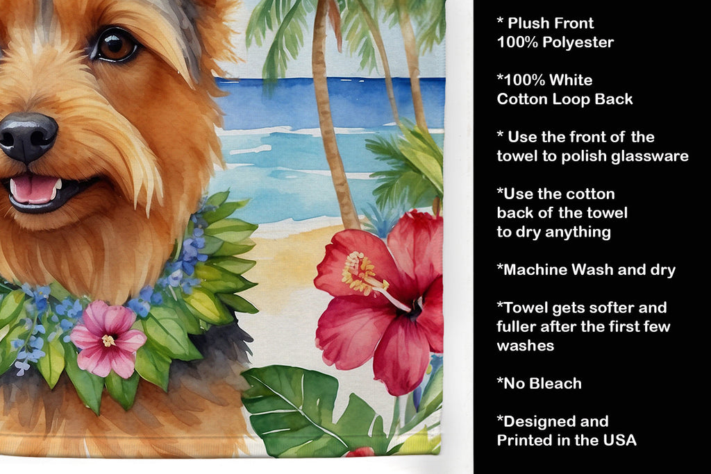 Australian Terrier Luau Kitchen Towel Velour Plush Front and Cotton Loop Back Machine Washable