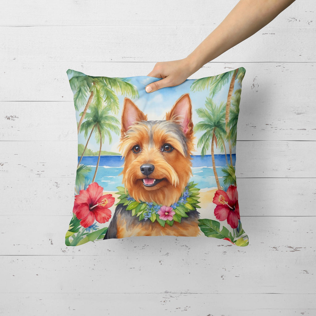 Australian Terrier Luau Decorative Throw Pillow 18x18 Indoor Outdoor Accent Cushion, Fabric Cover with Insert for Sofa, Bed, Porch & Living Room