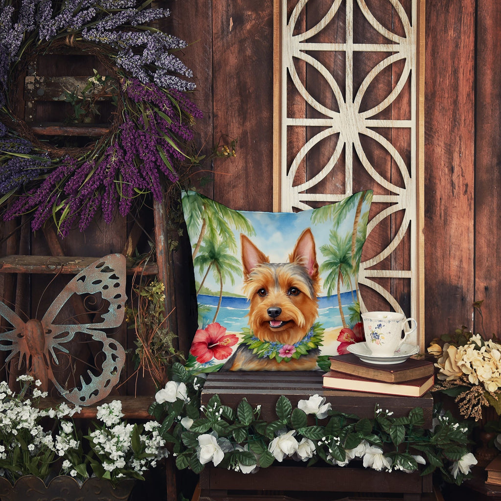 Australian Terrier Luau Decorative Throw Pillow 18x18 Indoor Outdoor Accent Cushion, Fabric Cover with Insert for Sofa, Bed, Porch & Living Room