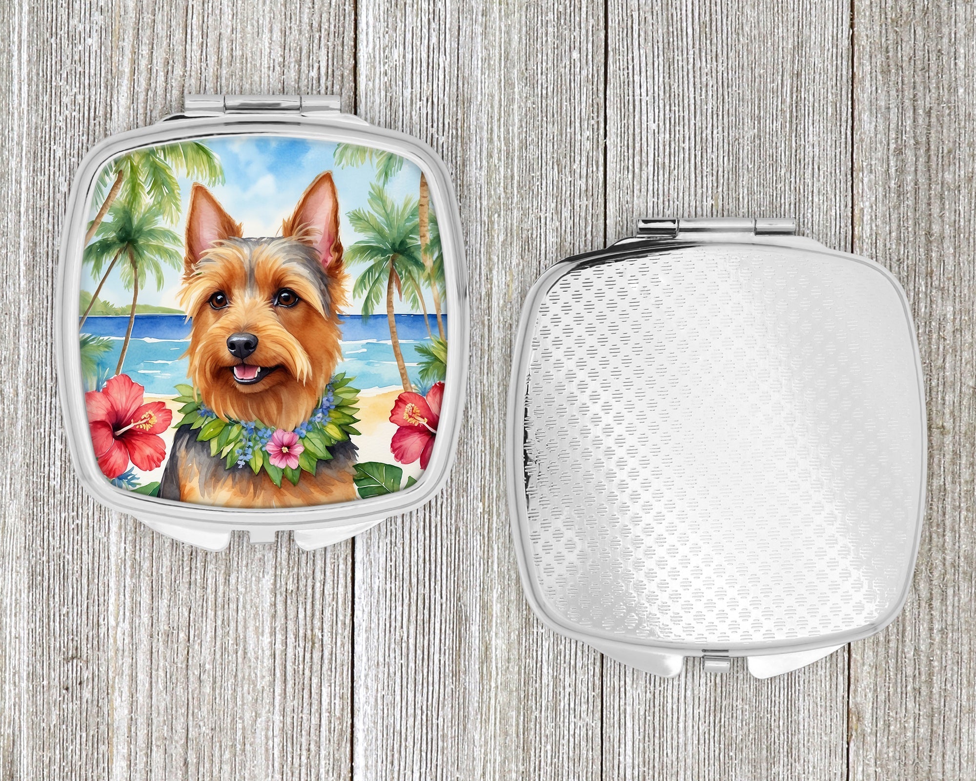 Australian Terrier Luau Compact Mirror Decorative Travel Makeup Mirror for Women Girls Gifts Pocket Makeup Mirror Folding Handheld