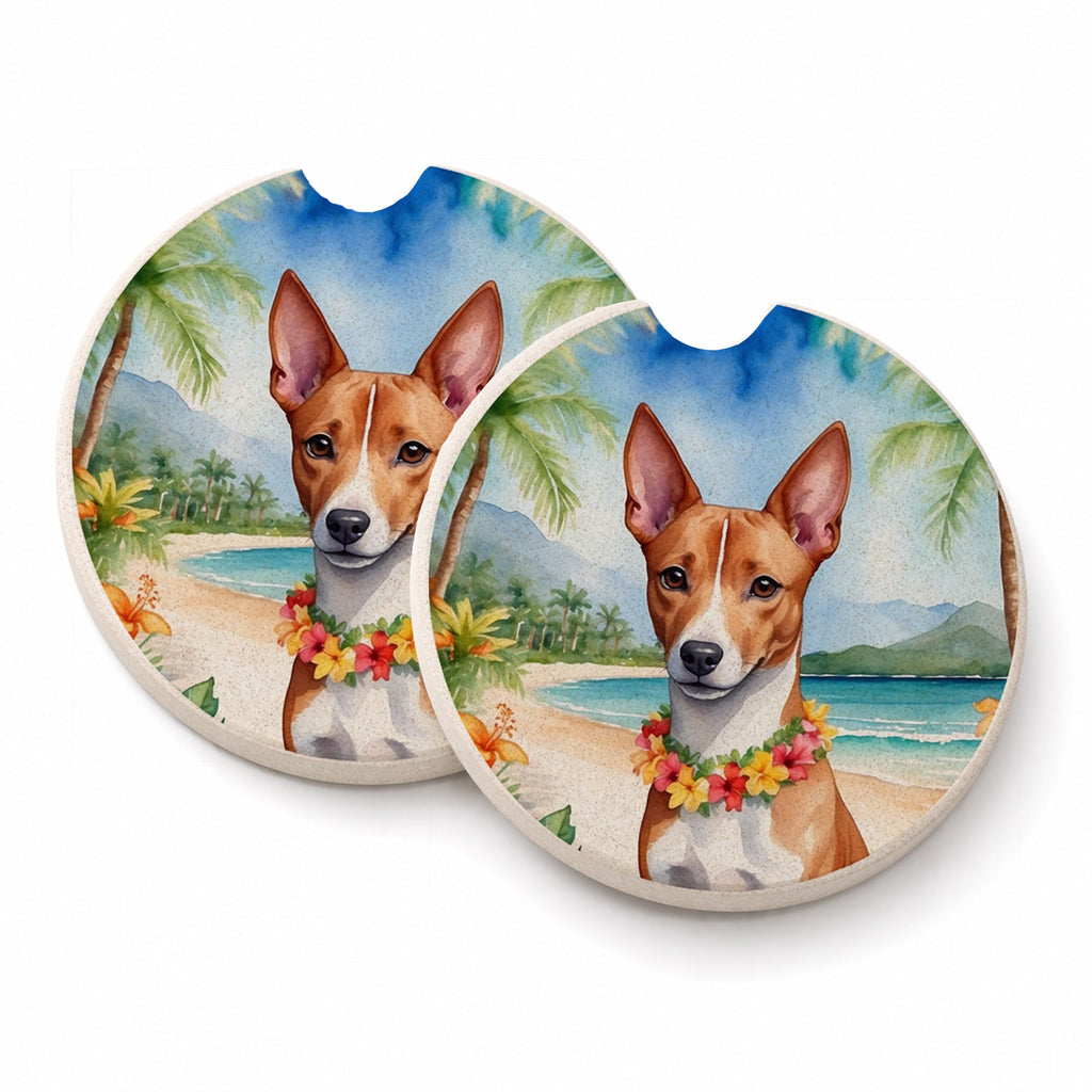 Basenji Luau Set of 2 Cup Holder Car Coasters Absorbent Round Sandstone Coasters Gifts for Men or Women, 2.5, Multicolor