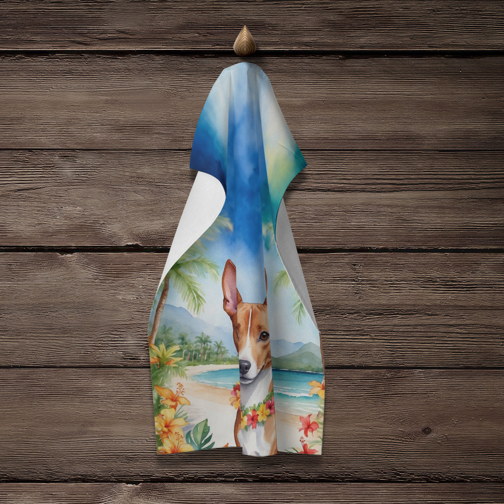 Basenji Luau Kitchen Towel Velour Plush Front and Cotton Loop Back Machine Washable