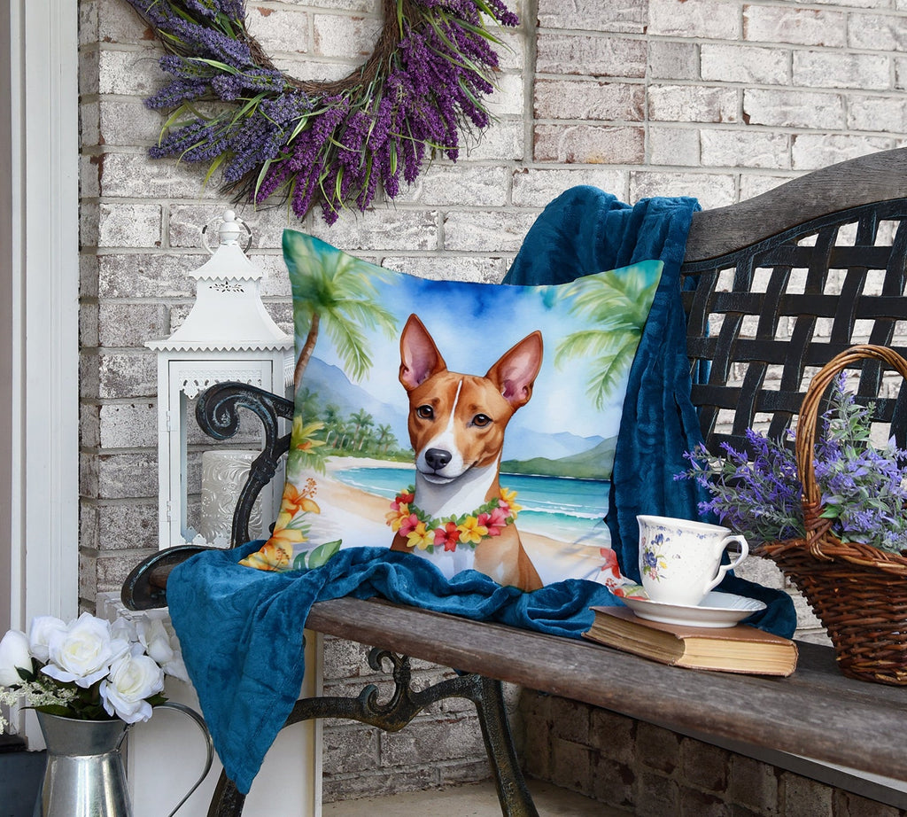 Basenji Luau Decorative Throw Pillow 18x18 Indoor Outdoor Accent Cushion, Fabric Cover with Insert for Sofa, Bed, Porch & Living Room