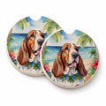 Basset Hound Luau Set of 2 Cup Holder Car Coasters Absorbent Round Sandstone Coasters Gifts for Men or Women, 2.5, Multicolor