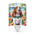 Basset Hound Luau Ceramic Night Light Compact, UL-Certified, Ideal for Bedroom, Bathroom, Nursery, Hallway, Kitchen, 6x4x3, Multicolor